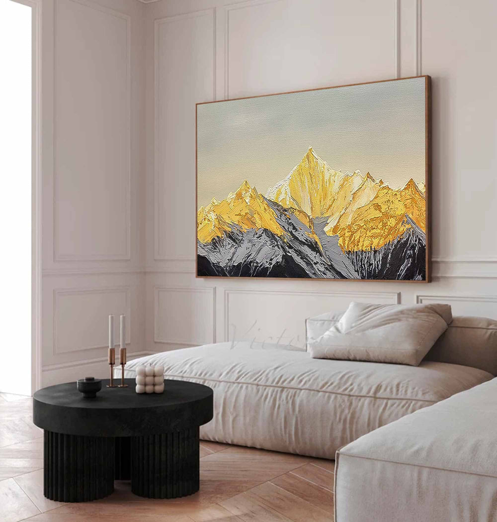 Modern Abstract Gold Mountain Oil Painting On Canvas Large Original Mountain Wall Art For Living Room