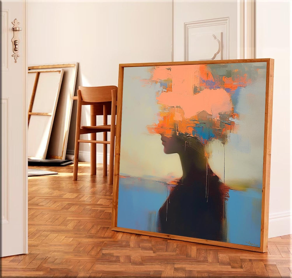 Warm Colors Texture Portrait Large Wall Art Original Beautiful Face Figurative Painting Canvas Home Decor