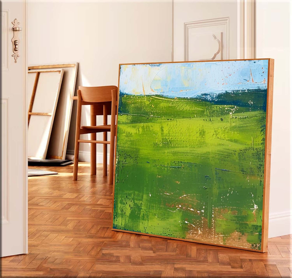 Large Abstract Field Oil Painting On Canvas Modern Green Nature Art Original Wall Art Home Decor