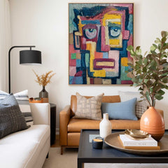 Color Abstract Portrait Oil Painting Canvas Large People Wall Art Original Humor Face Painting