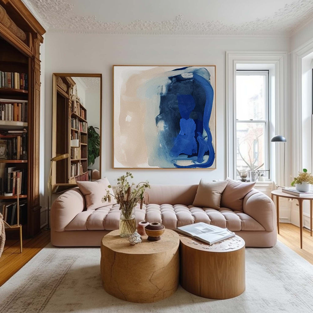 Square Abstract Wall Art Original Minimalist Ink Painting For Sale Blue Painting Canvas Home Decor