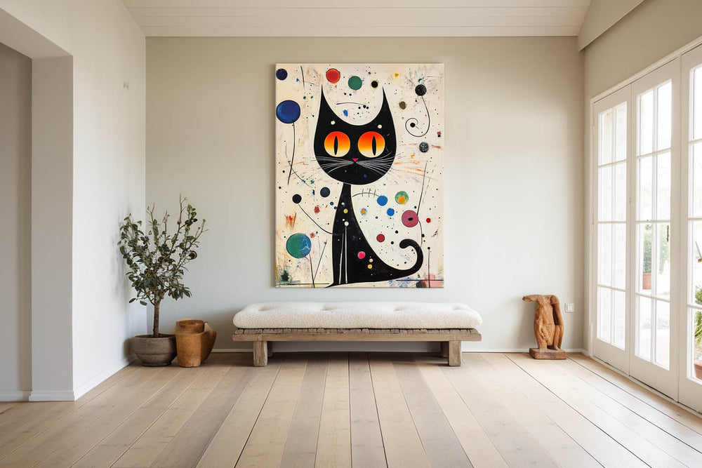 Pop Artwork Joan Miró Style Abstract Cat Acrylic Painting Colorful Modern Cat Oil Painting Home Decor