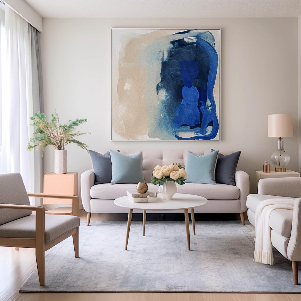 Square Abstract Wall Art Original Minimalist Ink Painting For Sale Blue Painting Canvas Home Decor