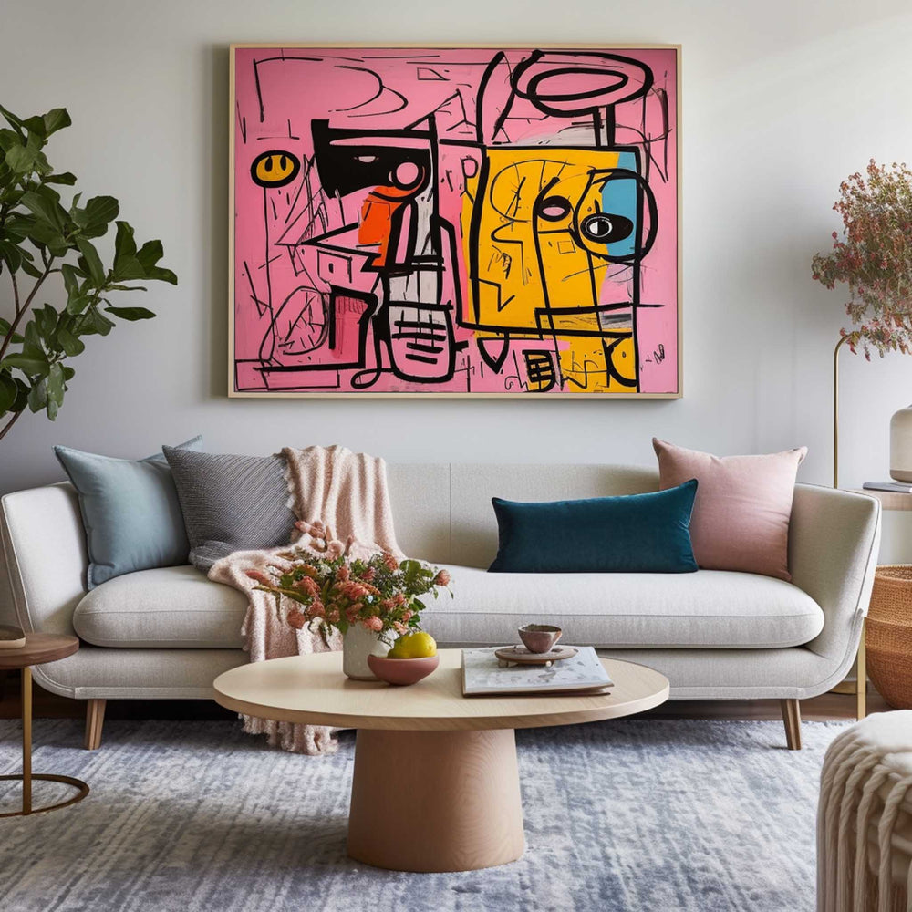 Large interesting Abstract Oil Painting Original Graffiti Wall Art Vibrant Pink Buy Abstract Paintings Online For Living Room