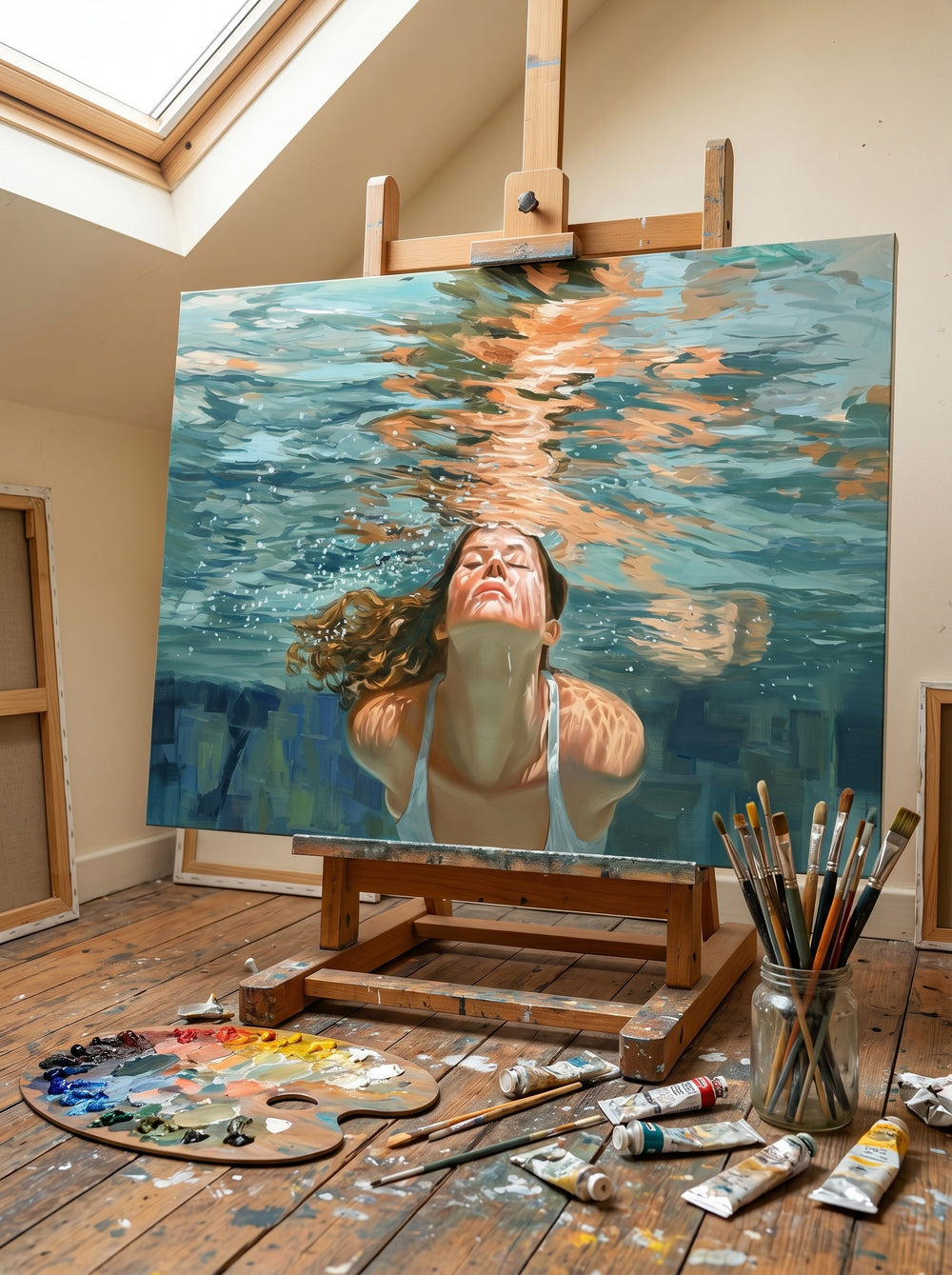 Emotional Submerged Portrait Oil Painting Unique Gift For Water Lovers