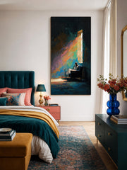 Large Vertical Canvas Art Featuring Expressive Figure In Colorful Abstract Style