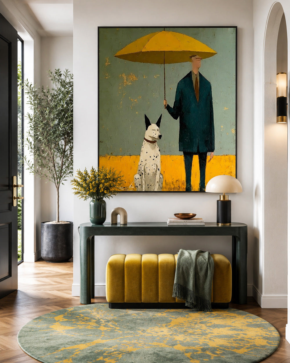 Retro Style Man And Dog Oil Painting Textured Canvas Art For Eclectic Home Decor