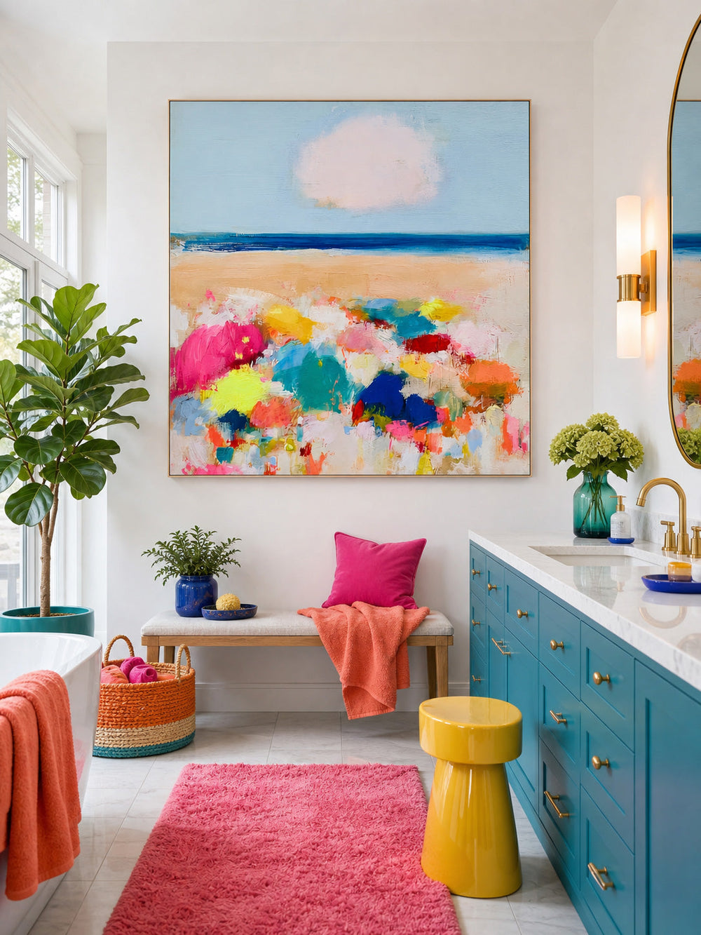 Hand-Painted Abstract Seaside Canvas With Rich Texture For Luxury Home And Office Interiors