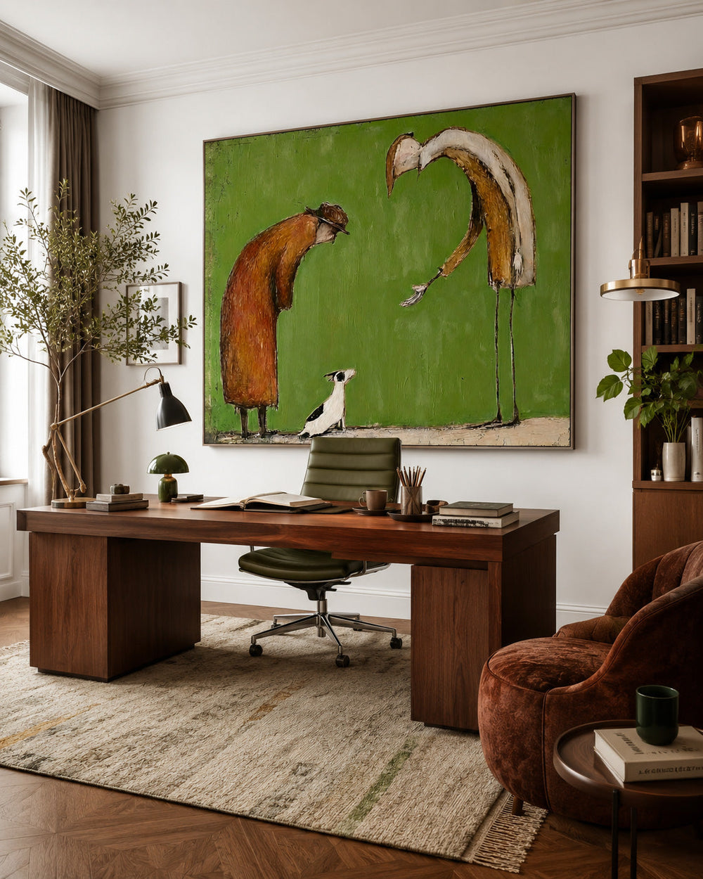Retro Abstract People And Dog Painting For Living Room Wall Art Decor