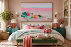 Contemporary Pink And Teal Ocean Art For Stylish Beach House Interior Design