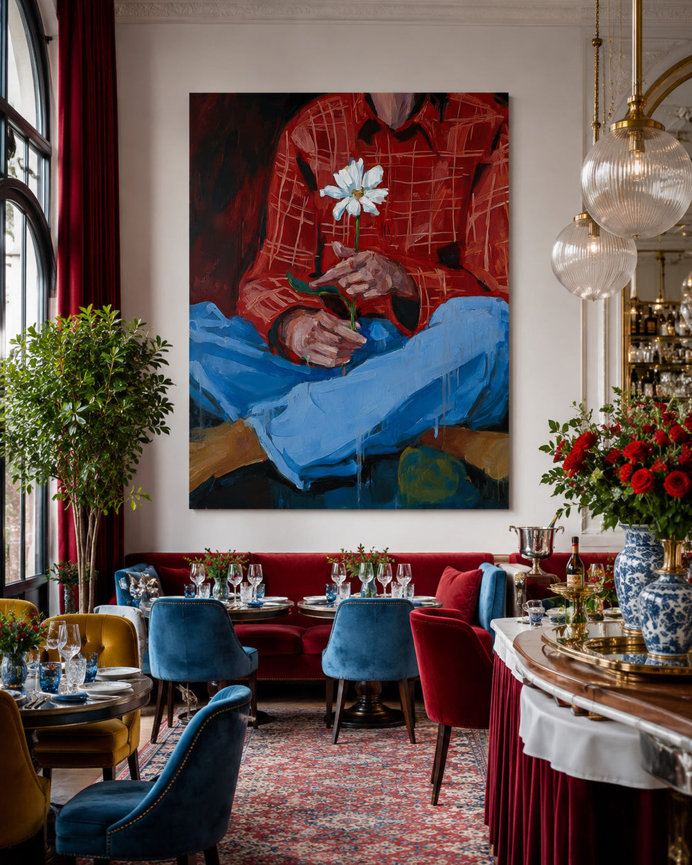 Expressive Oil Painting Of Boy With Flower For Modern Home Decor