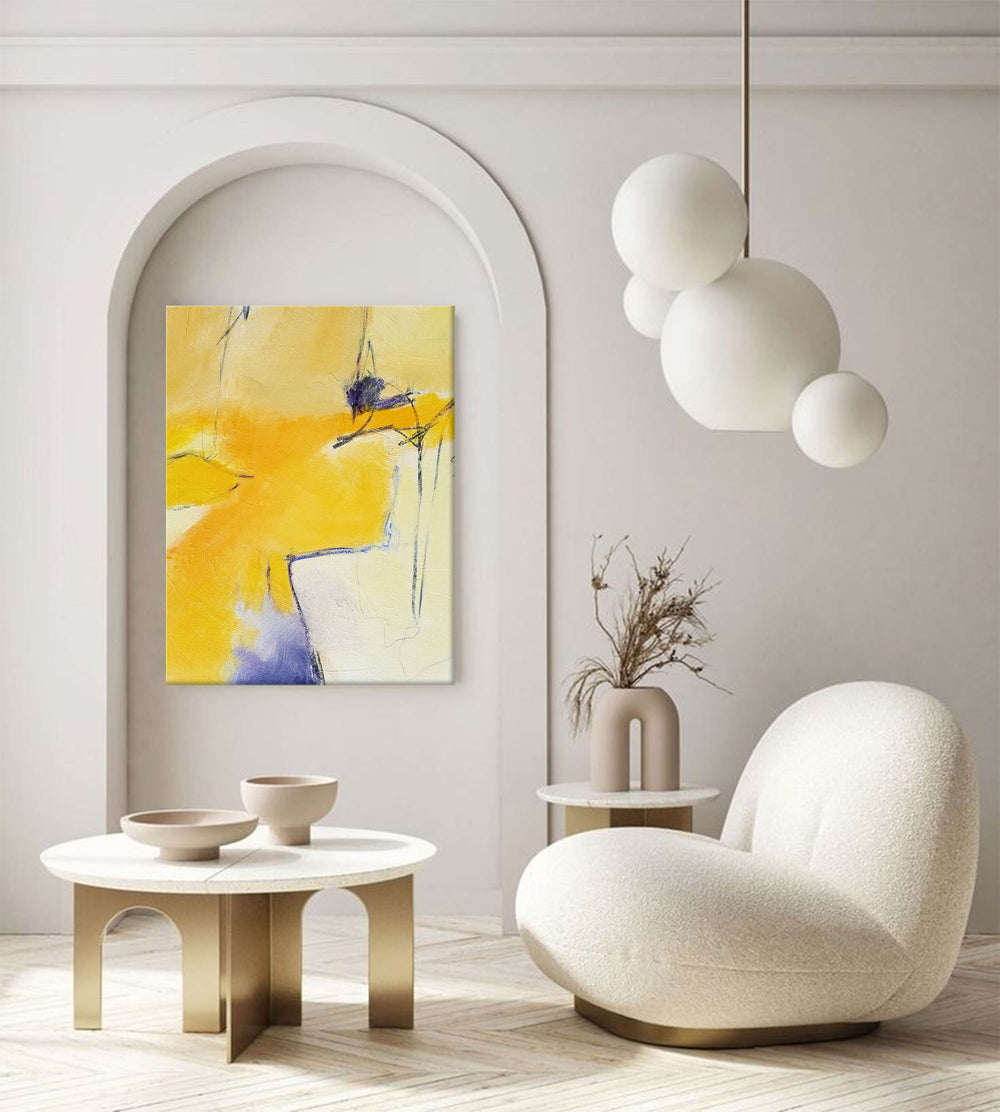 Large Yellow Abstract Canvas Wall Art Vertical Painting Modern Yellow Minimalist Wall Art For Livingroom