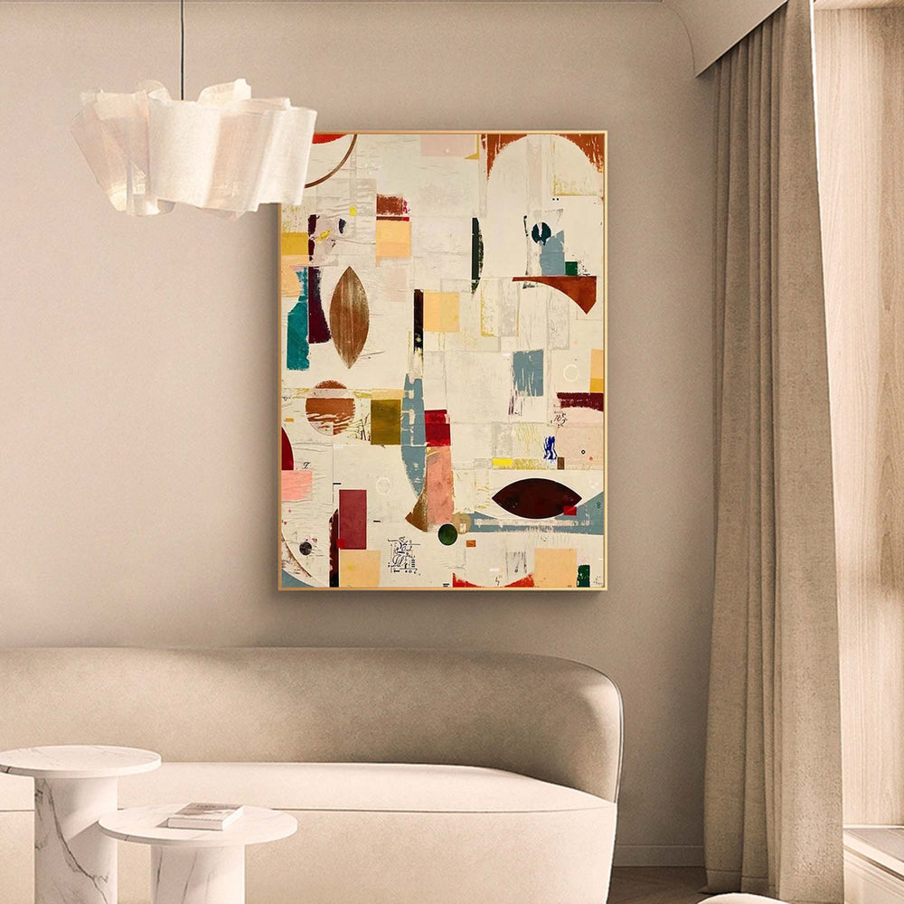 Mid Century Modern Minimalist Painting on Canvas Colorful Geometric Painting Organic Shape Art Custom Canvas Wall Art Living Room Painting