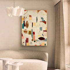 Mid Century Modern Minimalist Painting on Canvas Colorful Geometric Painting Organic Shape Art Custom Canvas Wall Art Living Room Painting