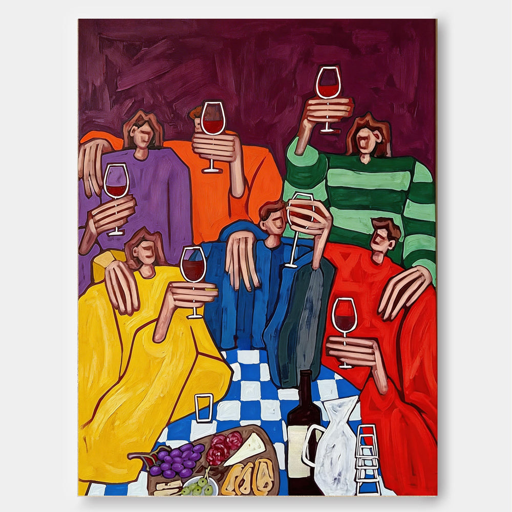 Colorful Group Portrait Artwork Depicting A Lively Dinner Party Scene