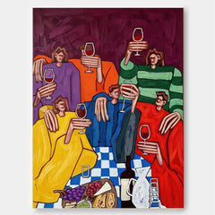 Colorful Group Portrait Artwork Depicting A Lively Dinner Party Scene