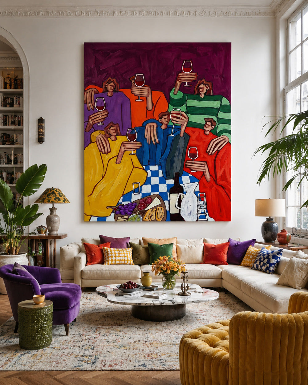 Colorful Group Portrait Artwork Depicting A Lively Dinner Party Scene