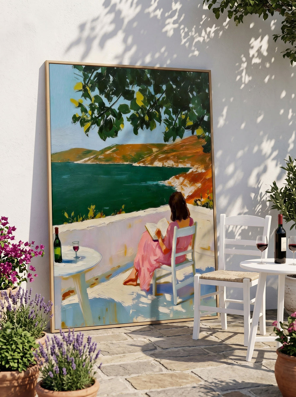 Serene Moments Wall Art Peaceful Woman Reading Book Near Ocean View Decoration