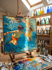 Vibrant Underwater Kids Swimming Art For Family Home Decor
