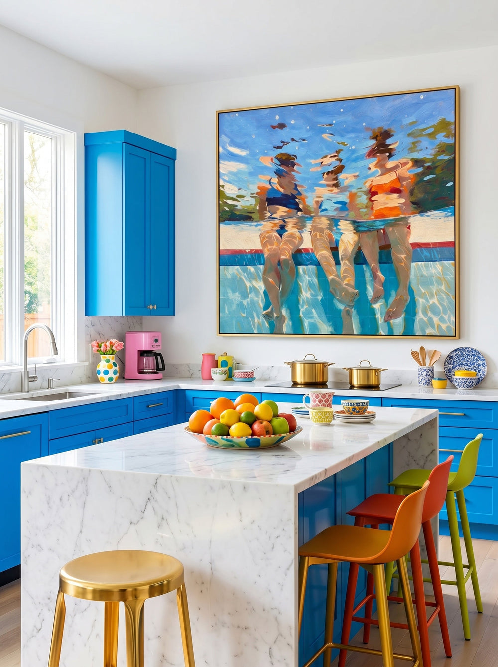 Original Oil Painting Of Underwater Figures With Expressive Light Effects