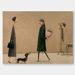 Whimsical People Art Print Textured Canvas For Entryway And Lounge Decor
