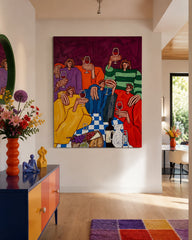 Colorful Group Portrait Artwork Depicting A Lively Dinner Party Scene