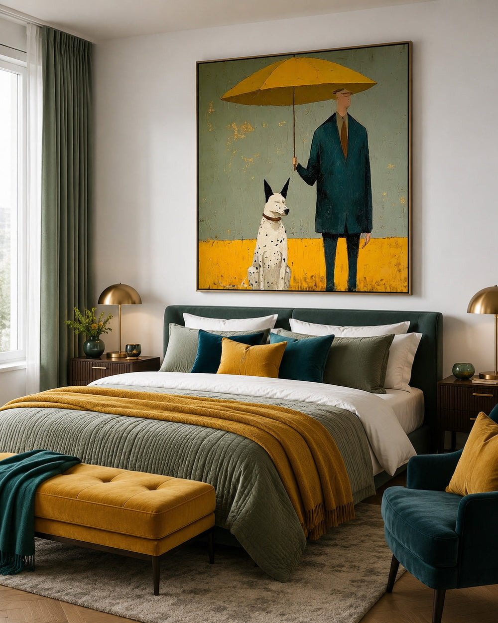 Retro Style Man And Dog Oil Painting Textured Canvas Art For Eclectic Home Decor