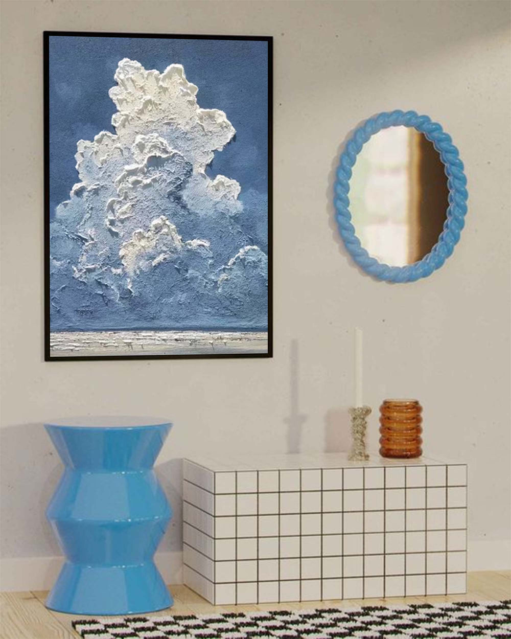 Blue Texture Large Cloud Painting On Canvas Abstract White Cloud Oil Painting Living Room