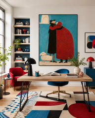 Minimalist People Art Square Canvas Print With Bold Red And Blue Colors For Home Decoration