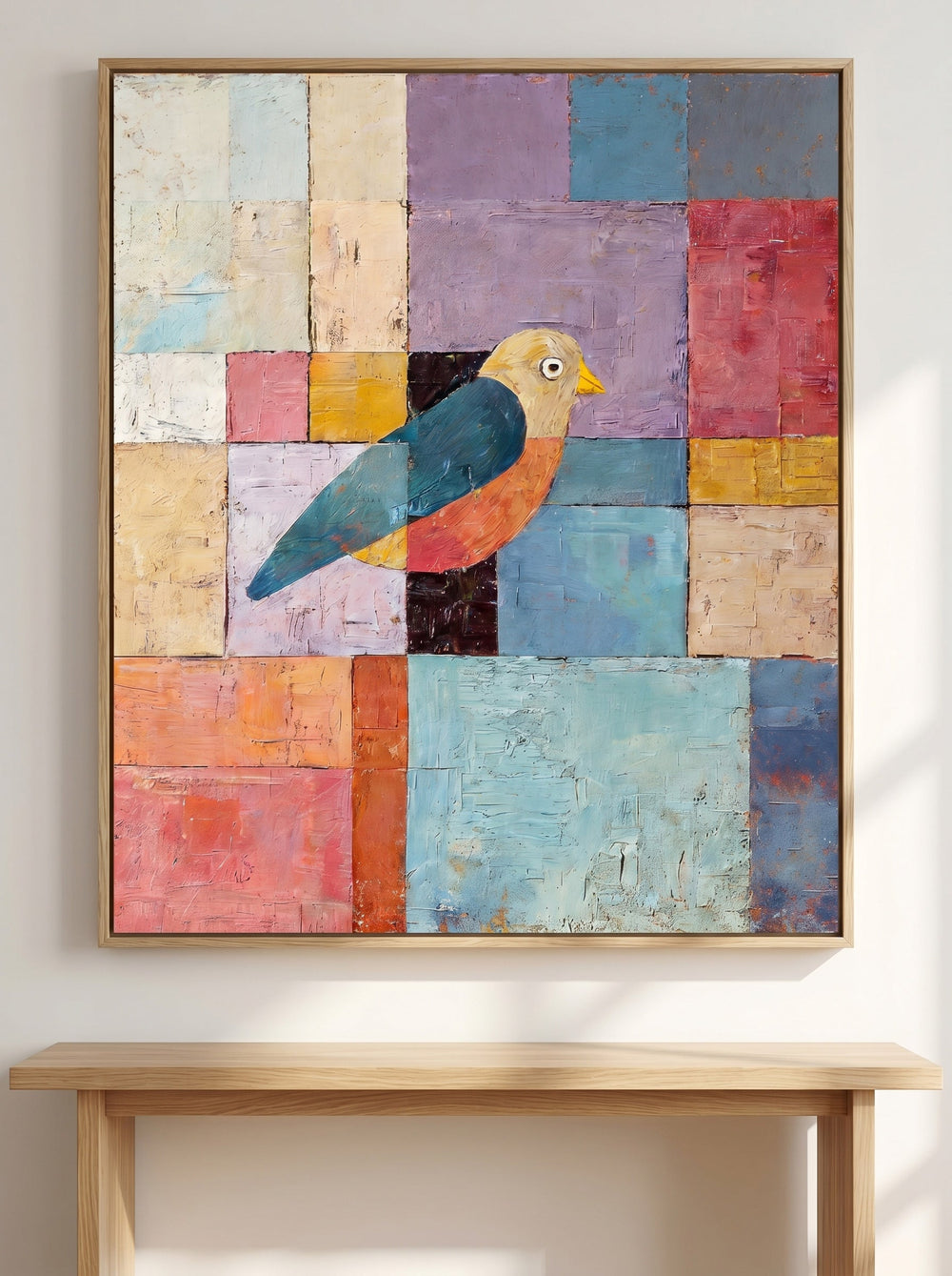 Colorful Geometric Bird Painting Original Oil Art For Modern Living Room Decor
