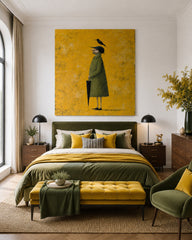 Quirky Character Art With Umbrella Minimalist Style Painting For Eclectic Interior