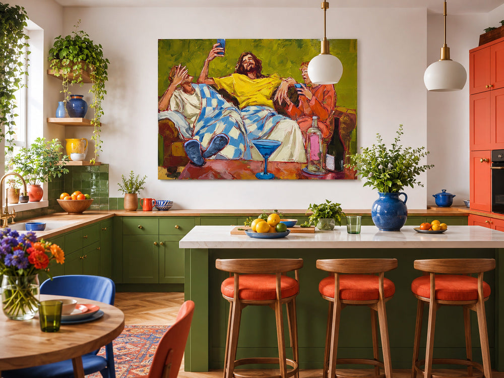 Large Canvas Wall Art Depicting A Casual Party Scene For Lounge And Bar
