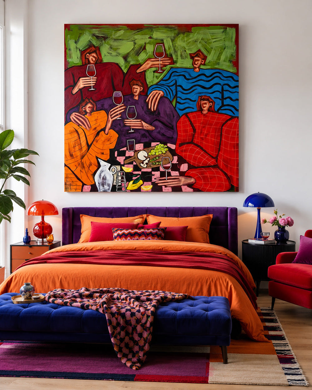Modern Pop Art People Painting With Bright Colors For Lounge Wall