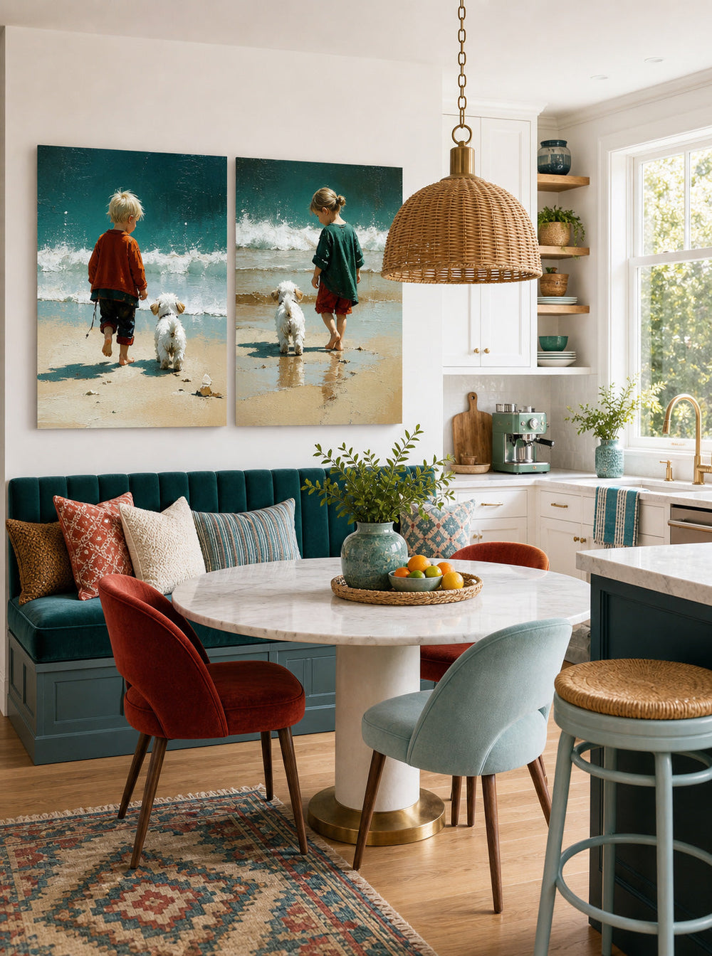 Modern Two Piece Wall Art Set Featuring Kids And Pets For Nursery