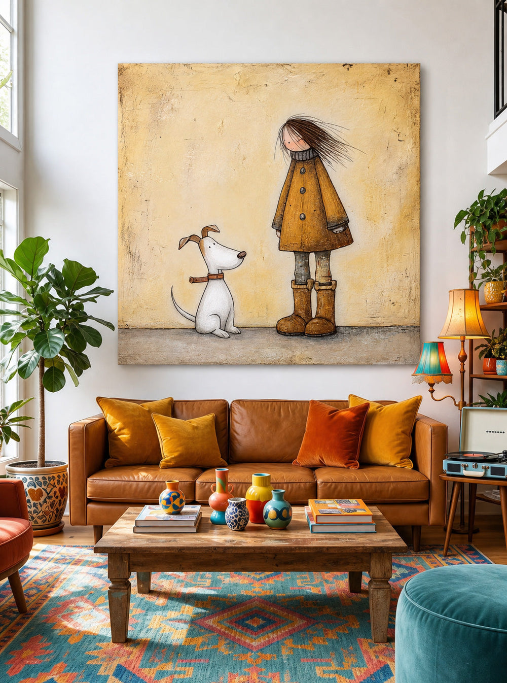 Heartwarming Animal Art Square Painting Of Dog And Owner For Living Room Decor
