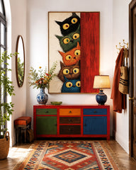 Vibrant Multi Colored Cat Artwork Illustrative Style For Modern Living Rooms