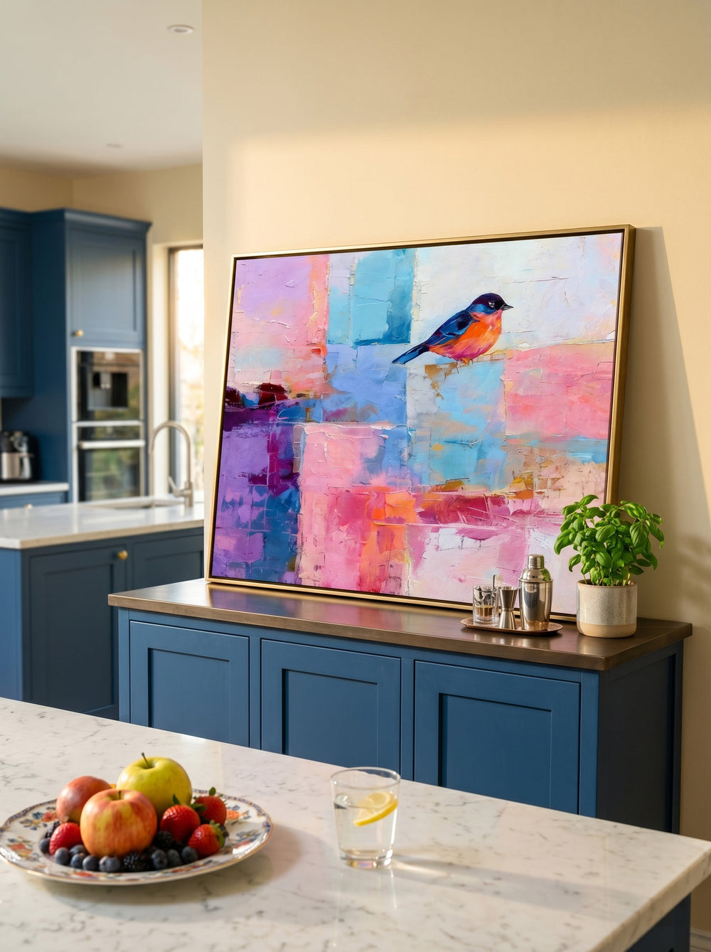Modern Abstract Bird Painting With Pastel Colors For Living Room Decor