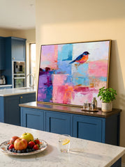 Modern Abstract Bird Painting With Pastel Colors For Living Room Decor
