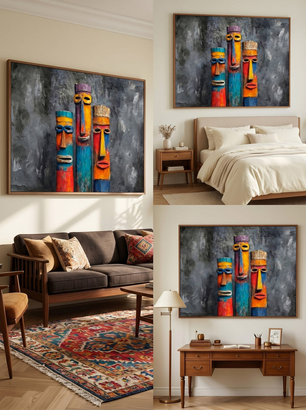 Whimsical Totem Art Print With Rich Texture And Bold Colors For Eclectic Interior Design