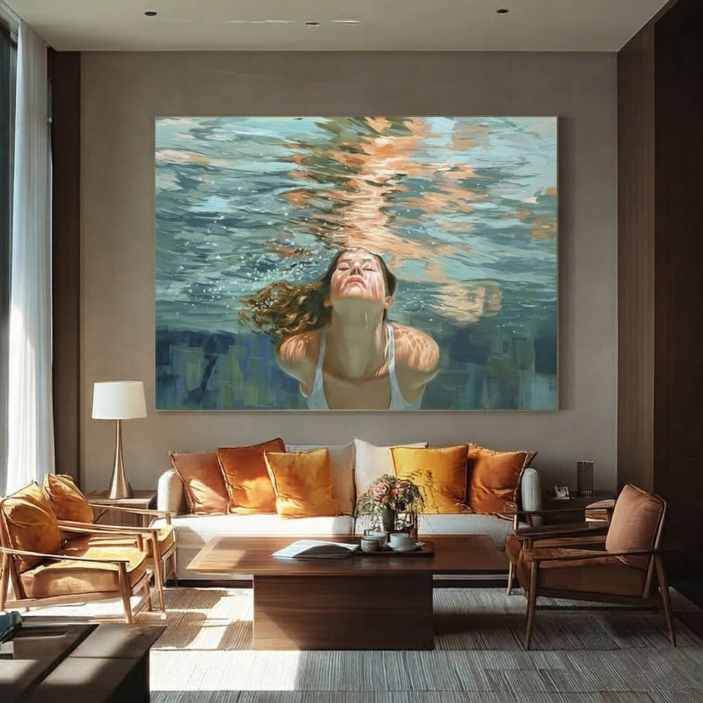Emotional Submerged Portrait Oil Painting Unique Gift For Water Lovers