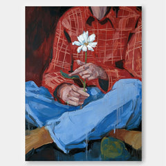 Expressive Oil Painting Of Boy With Flower For Modern Home Decor