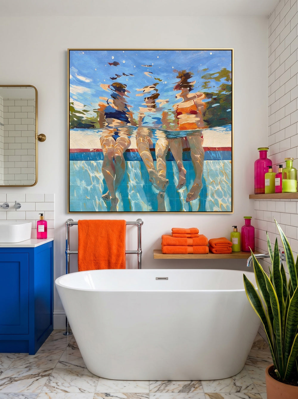 Original Oil Painting Of Underwater Figures With Expressive Light Effects