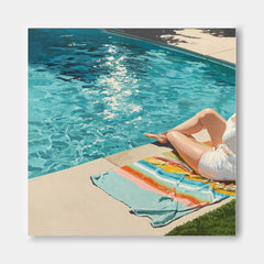 Original Poolside Oil Painting For Modern Living Room Summer Vibes
