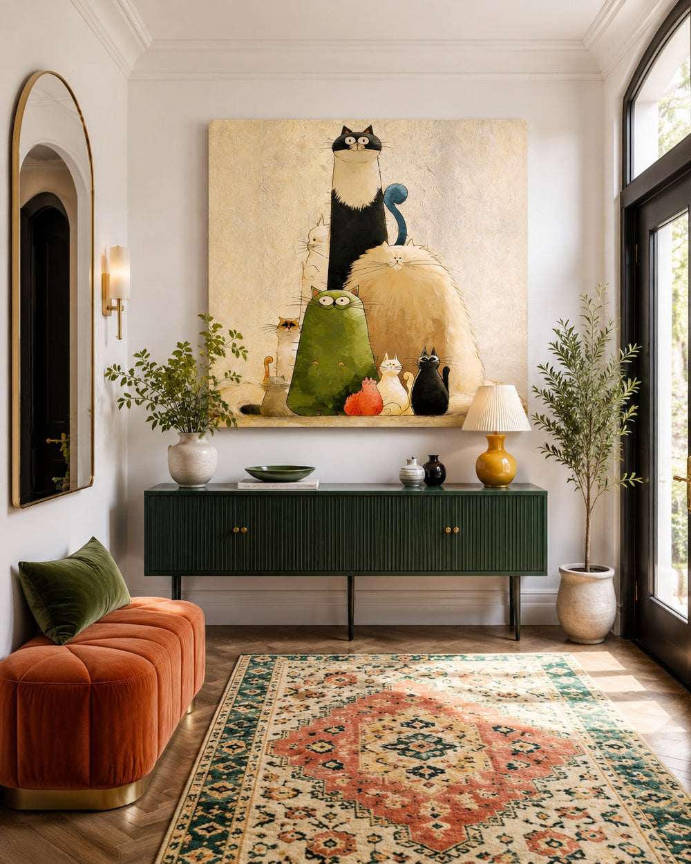 Whimsical Cat Painting For Modern Home Decor With Textured Canvas Finish