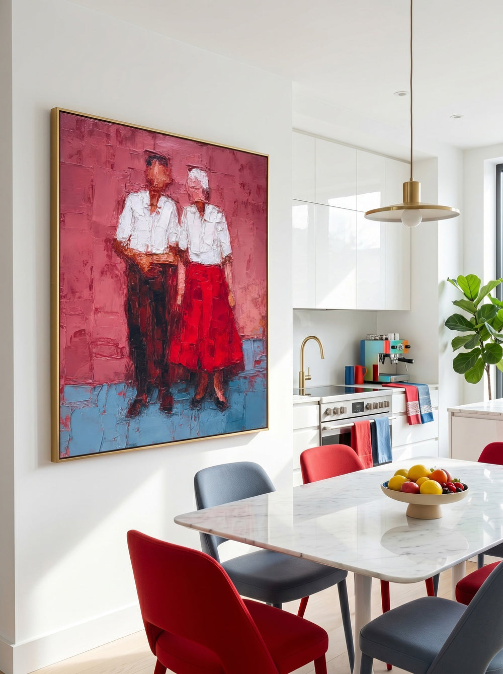 Elderly Couple Portrait Oil Painting Expressive Red And Blue Modern Art For Home