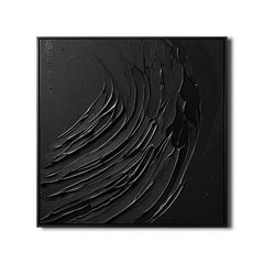 Onyx Tides – Large Black Abstract Textured Wall Art for Modern Minimalist Home Decor