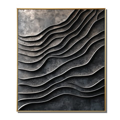 3D Textured Wave Pattern Wall Art – Dark Tones Gold – Modern Decorative Artwork