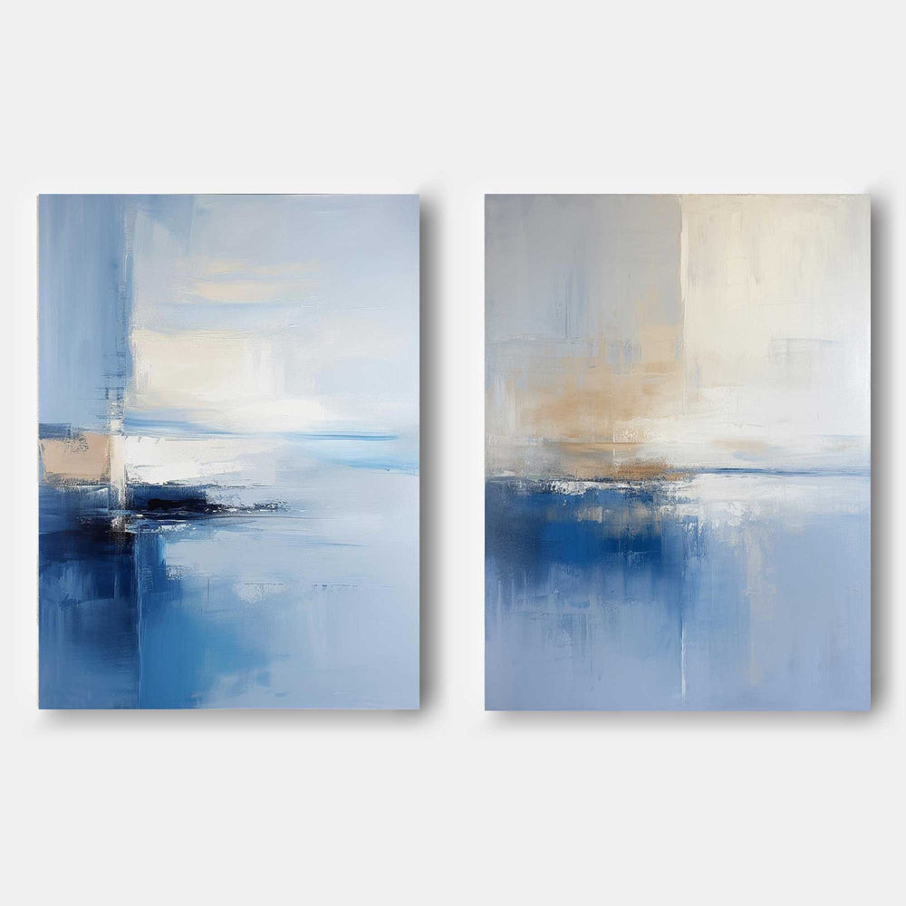 Set of 2 Big Original Warm Blue Painting Abstract Oil Painting Modern Wall Art Living Room Decor