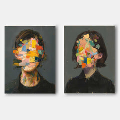 Set of 2 Abstract Painting Face Artwork Large Faceless Portrait Couple Painting Facial 3D Original Canvas Art