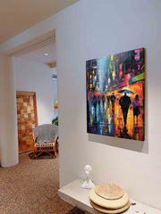 Abstract Rainy Night Cityscape Oil Painting On Canvas Original Modern Urban Scene Art Large Wall Art Home Decor